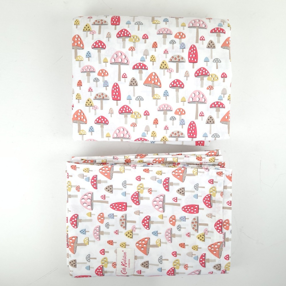Cath Kidston Mushroom CAL KING Flat Fitted 2pc Sheet 16"D Cotton Whimsy Fall